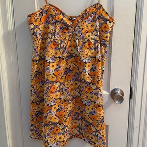 Orange, purple floral mini dress